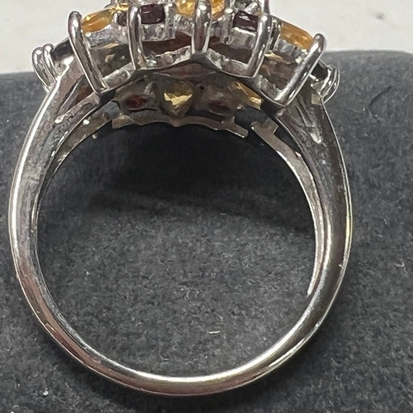 Vintage Baltic Amber Citrine & Garnet Sterling Silver Cocktail Ring - Picture 8 of 13